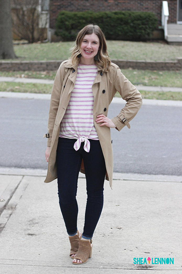 striped top with trench coat outfit | shealennon.com