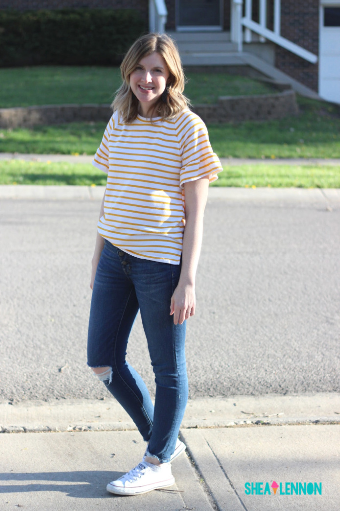 Casual Spring Look with a Yellow Striped Top